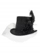 Gothic Style Exquisite Mesh Lace Ribbon Three Dimensional Flower Feather Decoration Black Mid High Hat