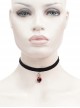 Gothic Style Simple Flocking Ribbon With Love Glass Pendant Decoration Black Adjustable Necklace