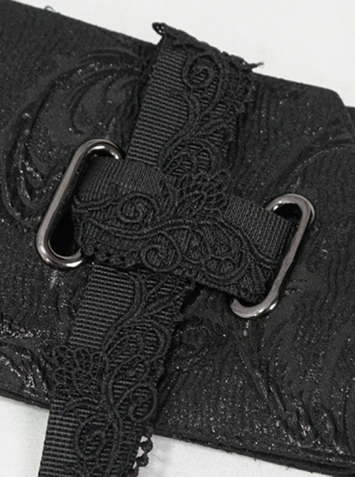 Gothic Style Exquisite Three Dimensional Jacquard Fabric Side Eyelet Decoration Black Simple Belt