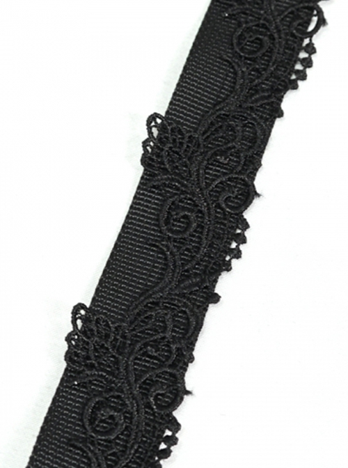 Gothic Style Exquisite Three Dimensional Jacquard Fabric Side Eyelet Decoration Black Simple Belt