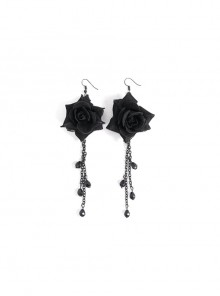 Gothic Style Exquisite Glass Pendant With Three-Dimensional Rose Black Ladies Sexy Long Earrings