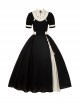 Black White French Square Collar High Waist Detachable Clock Fake Collar Classic Lolita Puff Sleeves Long Dress