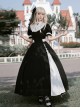 Black White French Square Collar High Waist Detachable Clock Fake Collar Classic Lolita Puff Sleeves Long Dress