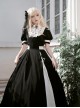 Black White French Square Collar High Waist Detachable Clock Fake Collar Classic Lolita Puff Sleeves Long Dress