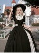 Black White French Square Collar High Waist Detachable Clock Fake Collar Classic Lolita Puff Sleeves Long Dress