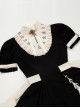 Black White French Square Collar High Waist Detachable Clock Fake Collar Classic Lolita Puff Sleeves Long Dress