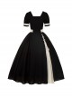 Black White French Square Collar High Waist Detachable Clock Fake Collar Classic Lolita Puff Sleeves Long Dress