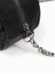 Gothic Style Exquisite Lace Ribbon With Red Diamond Metal Five Pointed Star Decoration Black Pattern Leather Round Bag