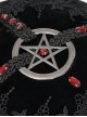 Gothic Style Exquisite Lace Ribbon With Red Diamond Metal Five Pointed Star Decoration Black Pattern Leather Round Bag