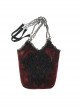 Gothic Style Lace Applique Beaded Front Center Decoration Adjustable Strap Red Daily Simple Bag