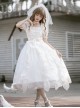 Fairy Summer White Mesh Yarn Flower Wedding Classic Lolita Puff Sleeves Bowknot Doll Collar Dress