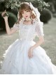 Fairy Summer White Mesh Yarn Flower Wedding Classic Lolita Puff Sleeves Bowknot Doll Collar Dress