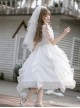 Fairy Summer White Mesh Yarn Flower Wedding Classic Lolita Puff Sleeves Bowknot Doll Collar Dress