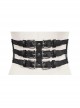 Punk Style Personality Adjustable Metal Three Breasted Buckle Splicing Composite PU Leather Black Daily Belt