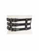 Punk Style Personality Adjustable Metal Three Breasted Buckle Splicing Composite PU Leather Black Daily Belt