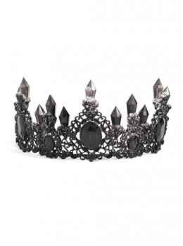 Gothic Style Gorgeous Crystal Diamond With Metal Spike Three Dimensional Pattern Black Crown Headdress