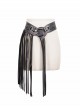 Punk Style Personalized Metal Buckle With Black Tassel PU Leather Adjustable Leather Belt