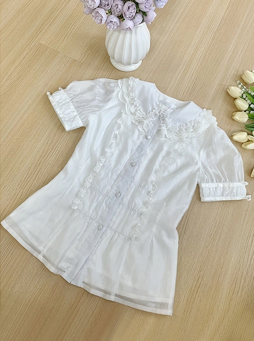 Clear Sky Series Lace Doll Collar Ribbon Bowknot Versatile Classic Lolita Inner Soft Puff Shirt