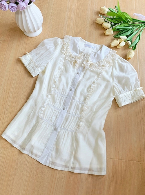 Clear Sky Series Lace Doll Collar Ribbon Bowknot Versatile Classic Lolita Inner Soft Puff Shirt