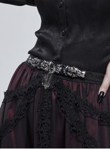 Gothic Style Hand-Sewn Gorgeous Colored Diamonds With Tassel Pendants Black Elastic Belt