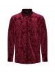 Gothic Style Luxurious Velvet Embossed Vintage Gem Buttons Elegant Court Red Long Sleeves Male Shirt
