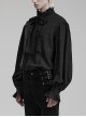 Gothic Style Ruffled Stand Collar Removable Bow Tie Cotton Jacquard Fabric Vintage Black Long Sleeves Shirt