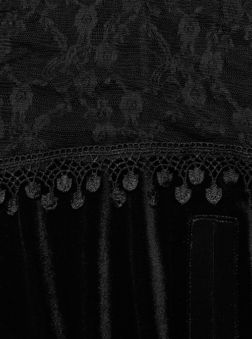Gothic Style Unique Bat Collar Gorgeous Lace Appliques Splicing Retro Velvet Mysterious Black Cloak