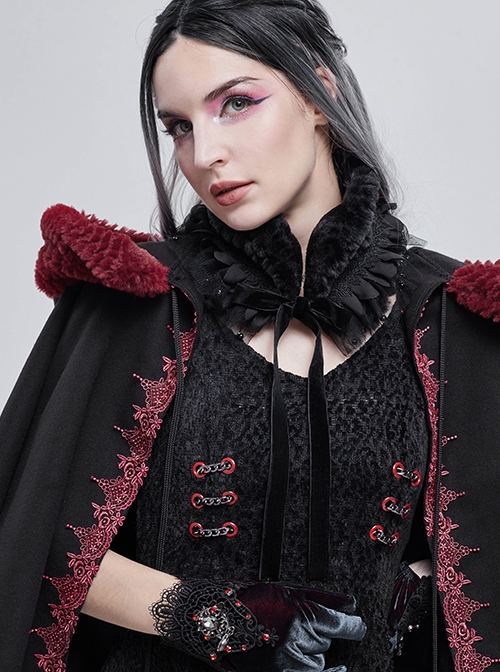 Gothic Style Soft Grain Plush With Detachable Lace Tie Black Velvet Scarf