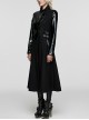 Punk Style Unique Wool Leather Stitching Bat Wing Shape Metal Rivet Decoration Black Slim Long Coat