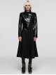 Punk Style Unique Wool Leather Stitching Bat Wing Shape Metal Rivet Decoration Black Slim Long Coat