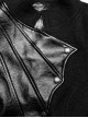 Punk Style Unique Wool Leather Stitching Bat Wing Shape Metal Rivet Decoration Black Slim Long Coat