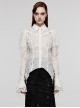 Gothic Style Elegant Lace Ruffles With Exquisite Pearl Buttons Retro White Long Puff Sleeves Slim Shirt