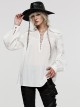 Gothic Style Sexy Deep V Neck Textured Cotton Fabric Thin Velvet Drawstring White Long Sleeves Loose Shirt