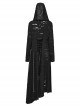 Punk Style Cool Decadent Knitted Ripped Irregular Hem Retro Metal Buckle Black Long Sleeves Hooded Jacket