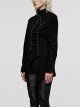 Punk Style Stand-Up Collar Cool Metal Eyelet Drawstring Decoration Denim Material Black Long Sleeves Jacket