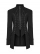 Punk Style Stand-Up Collar Cool Metal Eyelet Drawstring Decoration Denim Material Black Long Sleeves Jacket