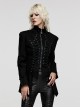 Punk Style Stand-Up Collar Cool Metal Eyelet Drawstring Decoration Denim Material Black Long Sleeves Jacket