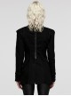 Punk Style Stand-Up Collar Cool Metal Eyelet Drawstring Decoration Denim Material Black Long Sleeves Jacket