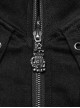 Punk Style Stand-Up Collar Cool Metal Eyelet Drawstring Decoration Denim Material Black Long Sleeves Jacket