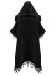 Gothic Style Luxury Velvet Splicing Plush Five Pointed Star Tassel Hem Elegant Black Bat Sleeves Hooded Cloak