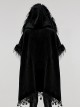Gothic Style Luxury Velvet Splicing Plush Five Pointed Star Tassel Hem Elegant Black Bat Sleeves Hooded Cloak