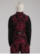 Gothic Style Stand Collar Gorgeous Jacquard Woven Splicing Rubber Metal Buckle Decoration Cool Black Red Vest