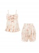 Sleepy Bear Series Pink Bear Print Bowknot Ribbon Sweet Kawaii Fashion Homewear Soft Camisole Short Pants Set