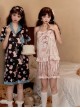 Sleepy Bear Series Pink Bear Print Bowknot Ribbon Sweet Kawaii Fashion Homewear Soft Camisole Short Pants Set