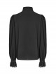 Gothic Style Exquisite Ruffled Placket Metal Hollow Cherry Blossom Buttons Black Long Puff Sleeves Loose Shirt