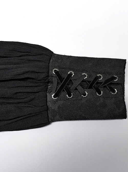 Gothic Style Dark Spider Web Lace Splicing Jacquard Dark Pattern Retro Bronze Button Black Long Sleeves Shirt