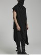 Punk Style High Collar Comfortable Stretch Knit Fabric Pointed Hem Handsome Black Loose Sleeveless Vest