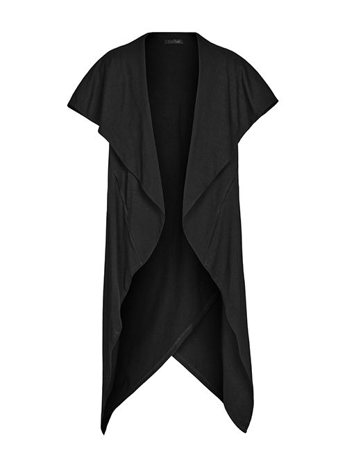 Punk Style High Collar Comfortable Stretch Knit Fabric Pointed Hem Handsome Black Loose Sleeveless Vest