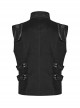 Punk Style Cool Stand Collar Shiny Twill Splicing Metal Rivet Zipper Side Waist Webbing Decorative Black Vest