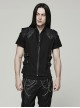 Punk Style Cool Stand Collar Shiny Twill Splicing Metal Rivet Zipper Side Waist Webbing Decorative Black Vest